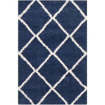 Safavieh Hudson Shag Power Loomed Rectangle Rug- Navy - Ivory- 4 x 6 ft. SGH281C-4